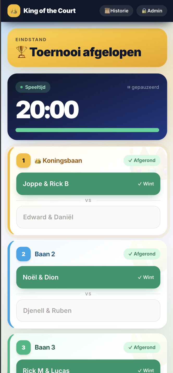 King of the Court live tournament screen